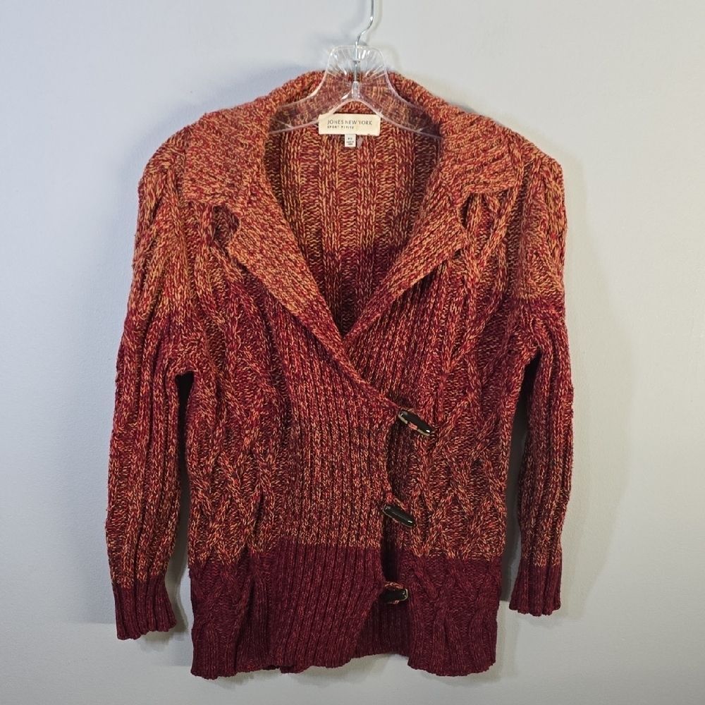 Jones New York Sweater Women's Size Petite Small PS Burguny red Tan